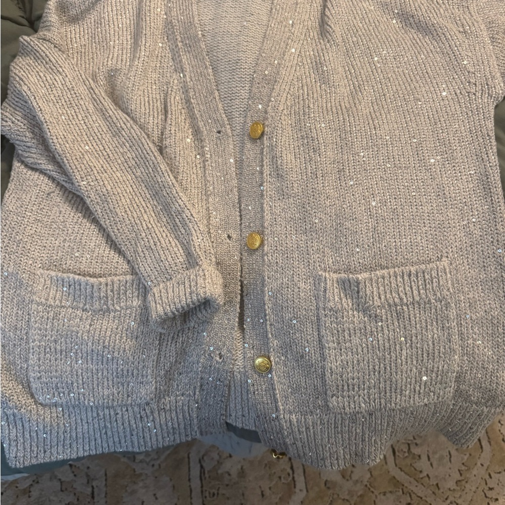 J. Crew Sparkling Gray Cardigan Sweater